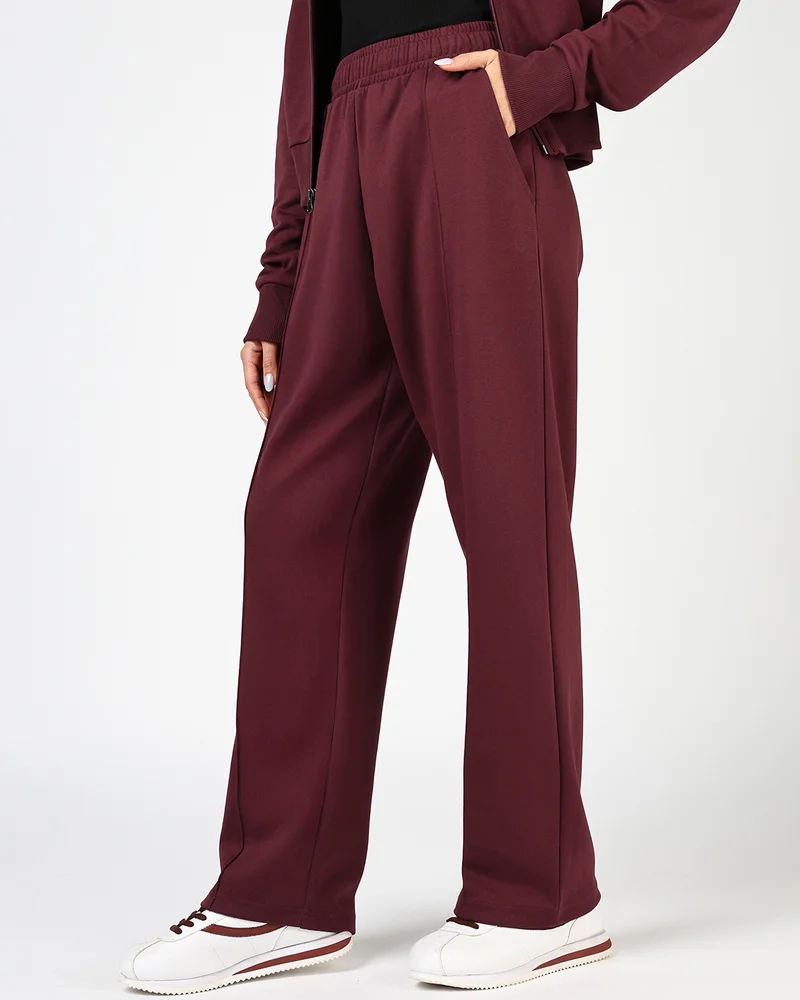 bewakoof Women's Tawny Port Maroon Wide Leg Track Pants